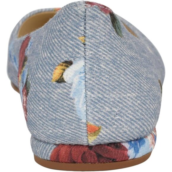 Nine West Women's Blue Rose Denim Leather Closed Pointed Toe Ballet Flats Shoes - Picture 3 of 6